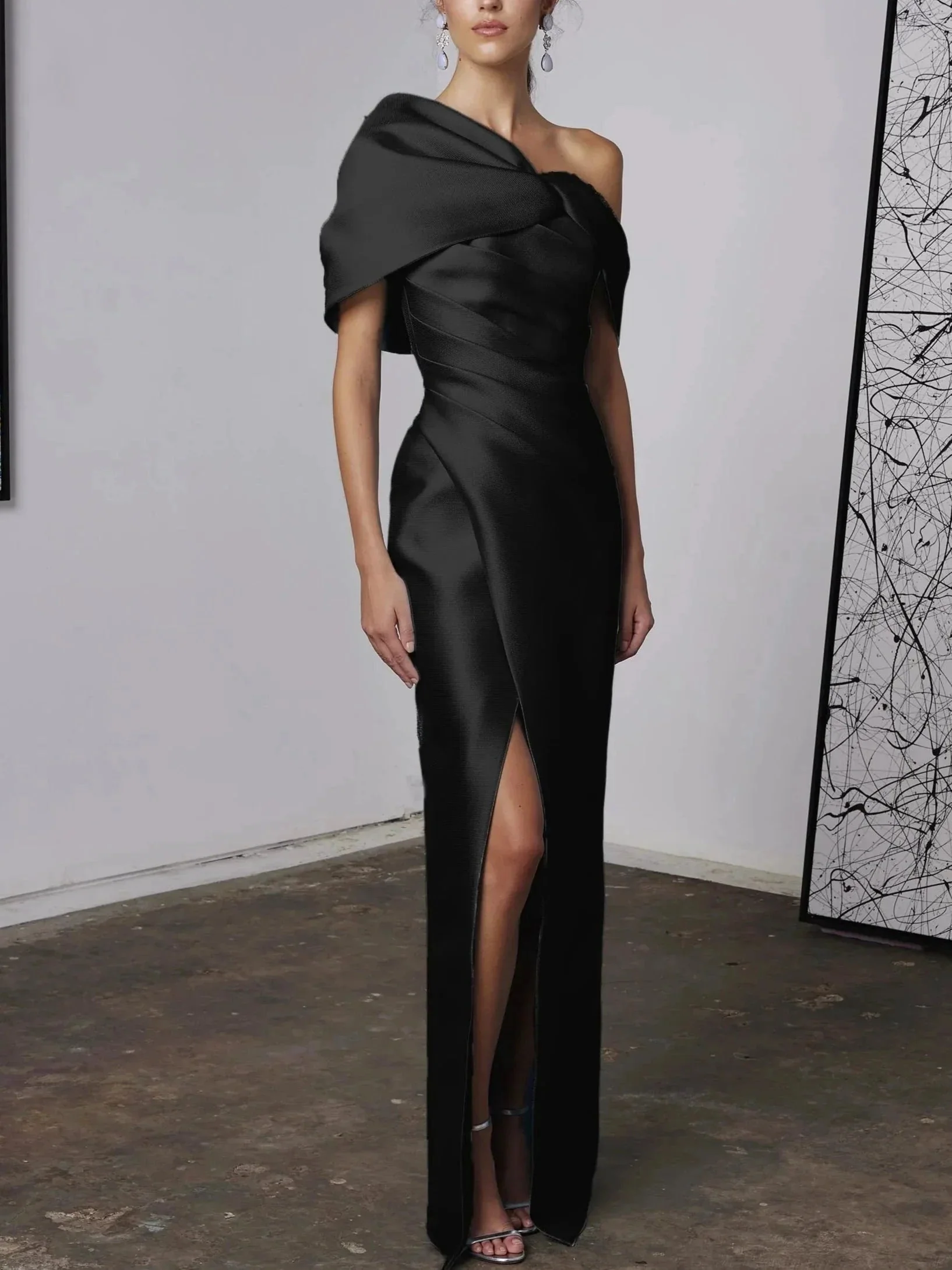 A-Line/Princess One-Shoulder Half Sleeves Floor-Length Mother of the Bride Dresses with Ruffles - Image 12
