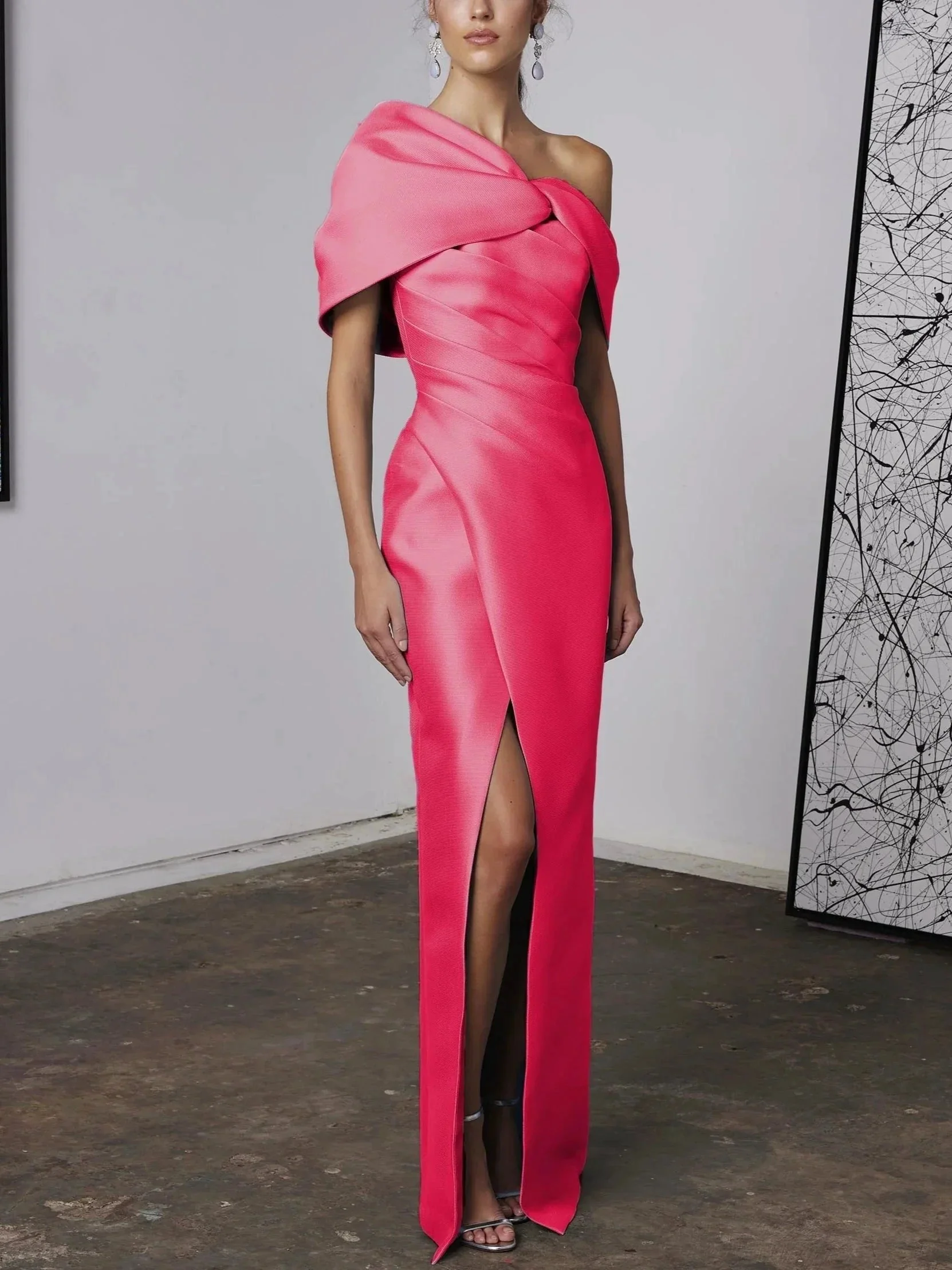 A-Line/Princess One-Shoulder Half Sleeves Floor-Length Mother of the Bride Dresses with Ruffles - Image 5