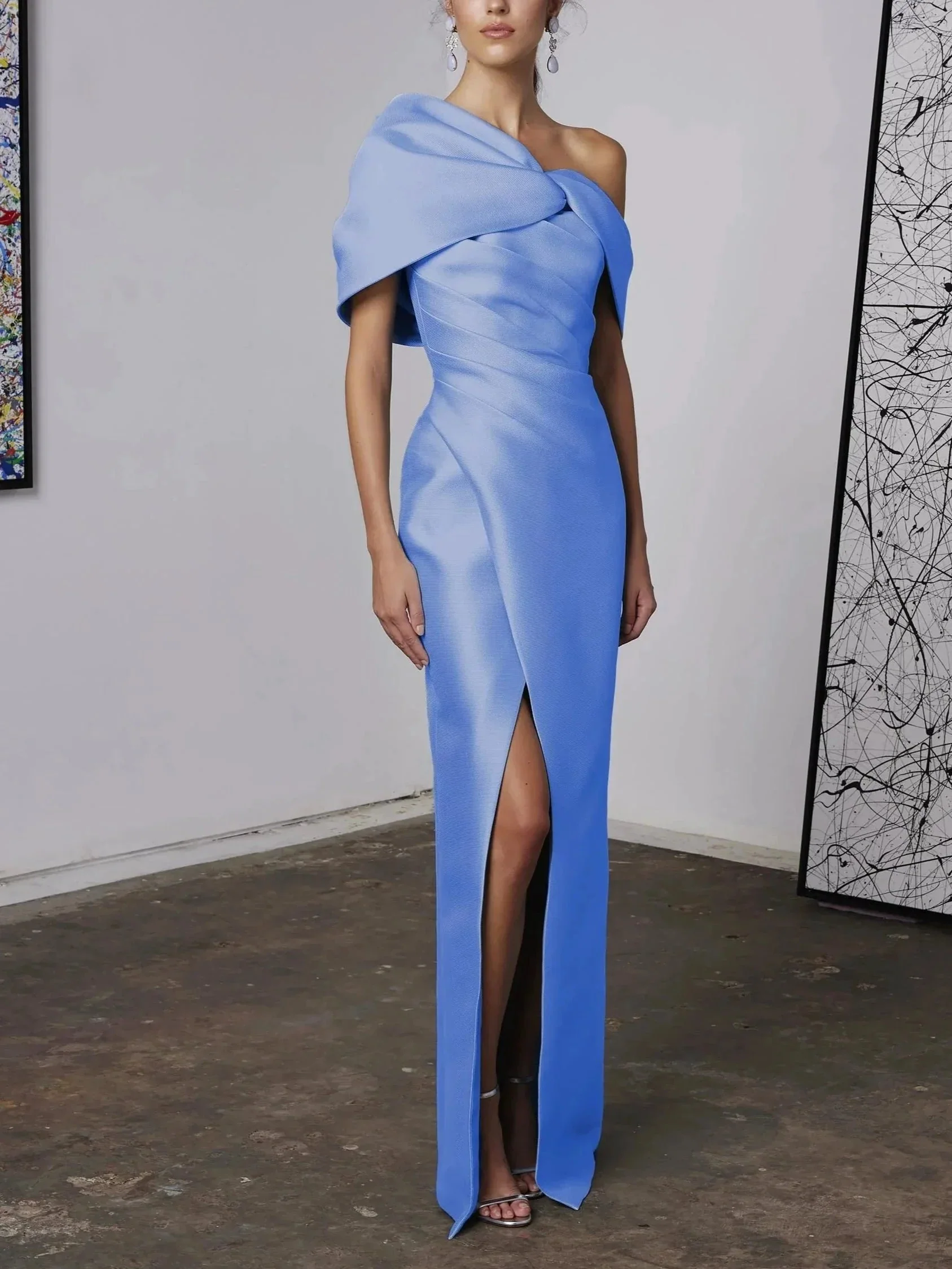 A-Line/Princess One-Shoulder Half Sleeves Floor-Length Mother of the Bride Dresses with Ruffles - Image 6