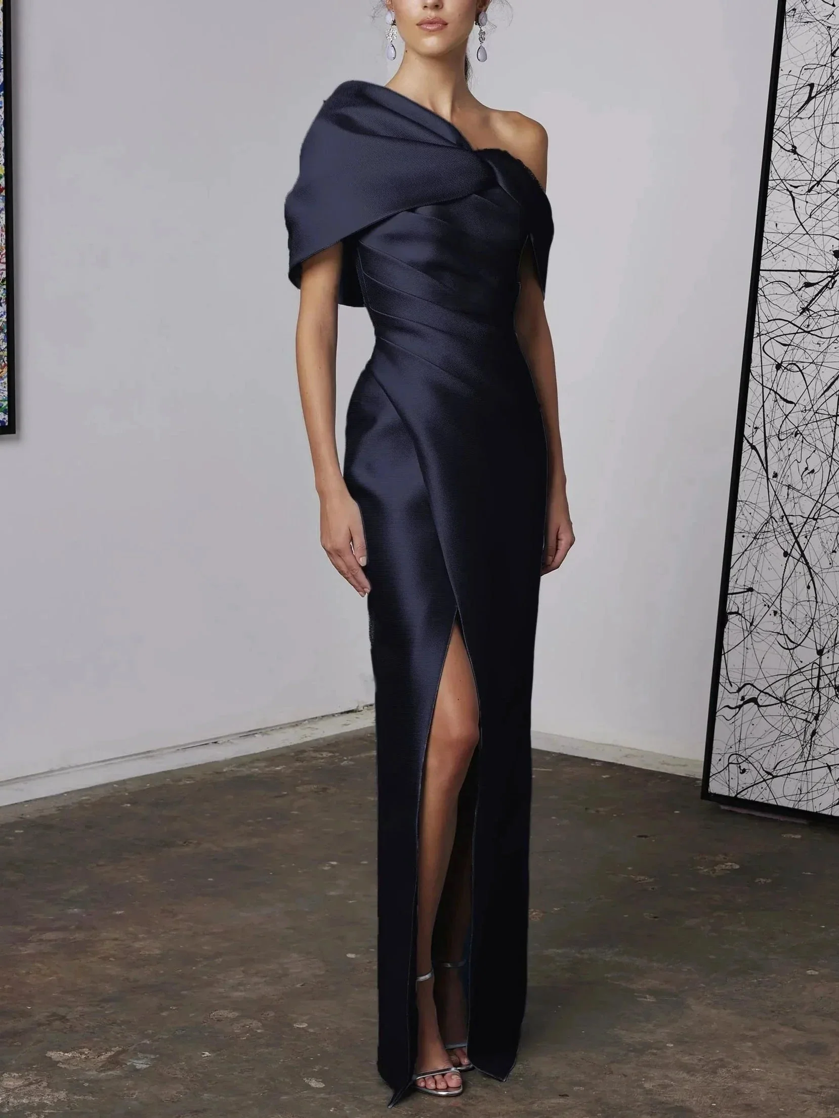 A-Line/Princess One-Shoulder Half Sleeves Floor-Length Mother of the Bride Dresses with Ruffles - Image 7