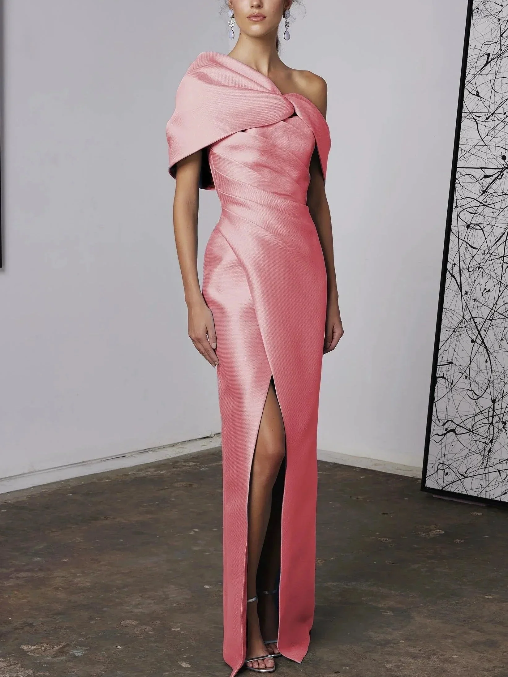 A-Line/Princess One-Shoulder Half Sleeves Floor-Length Mother of the Bride Dresses with Ruffles - Image 8