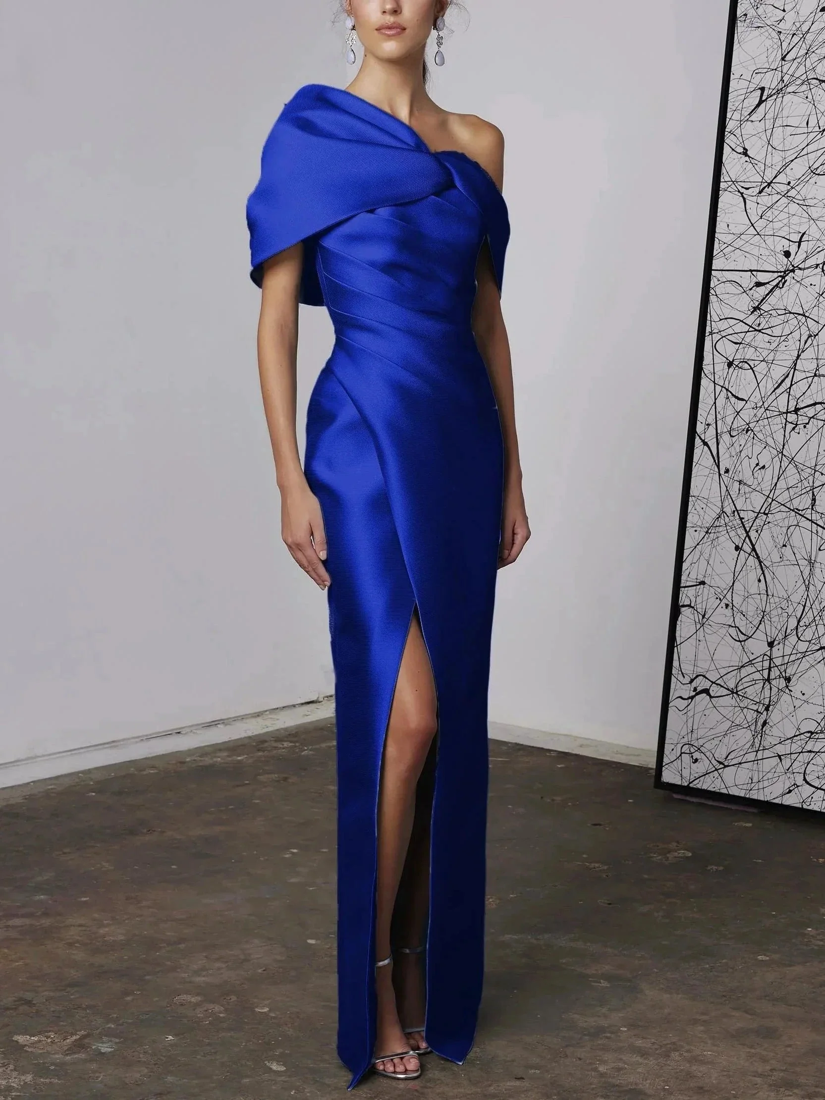 A-Line/Princess One-Shoulder Half Sleeves Floor-Length Mother of the Bride Dresses with Ruffles - Image 9