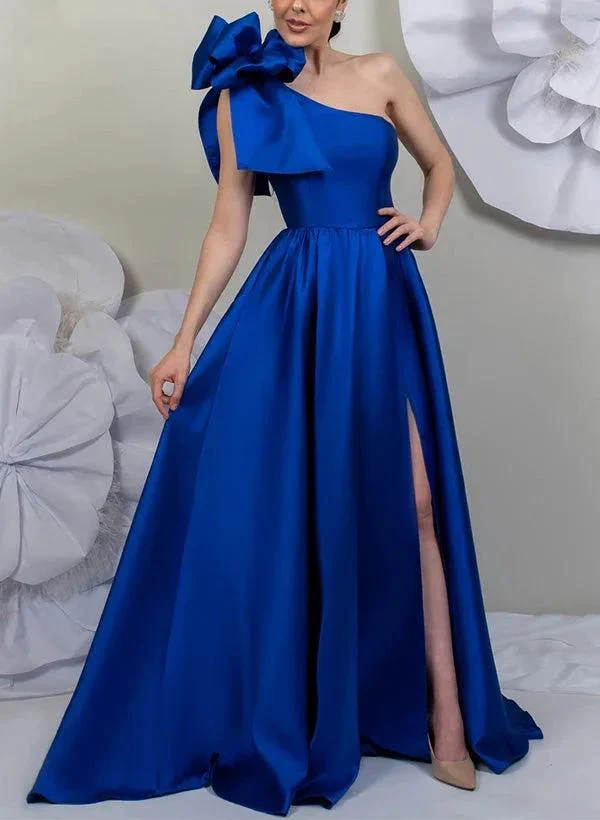 A-Line/Princess One-Shoulder Sleeveless Satin Mother of the Bride Dresses with Split Side - Image 2