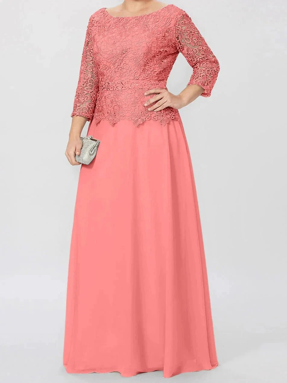 A-Line/Princess Round Neck 3/4 Length Sleeves Floor-Length Mother of the Bride Dresses with Applique & Sequins - Image 10