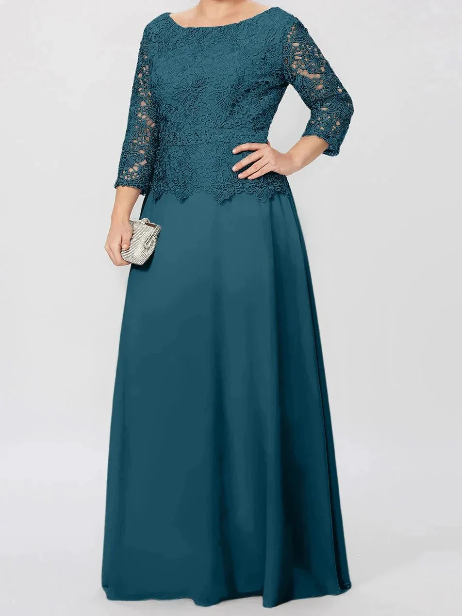 A-Line/Princess Round Neck 3/4 Length Sleeves Floor-Length Mother of the Bride Dresses with Applique & Sequins - Image 11