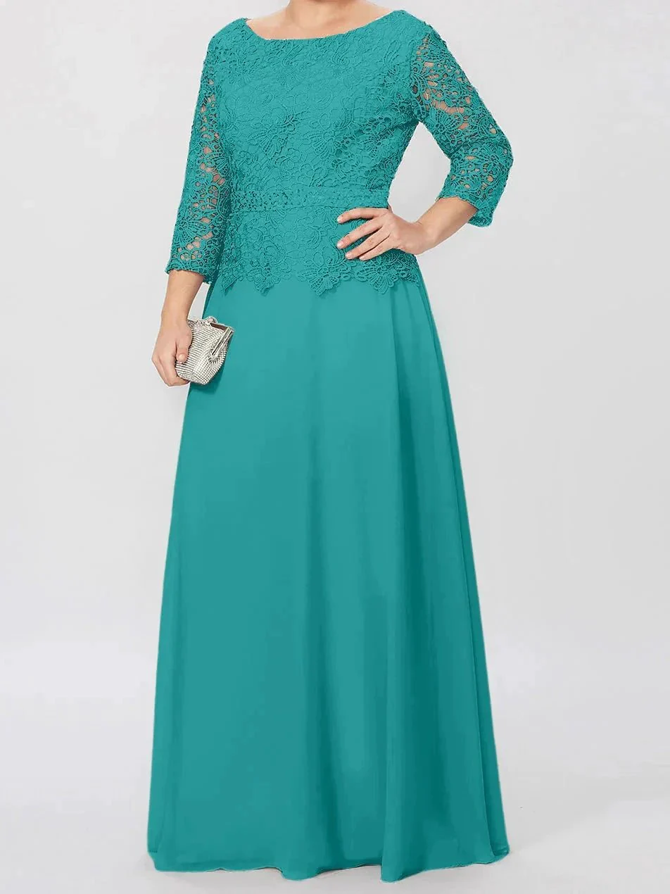 A-Line/Princess Round Neck 3/4 Length Sleeves Floor-Length Mother of the Bride Dresses with Applique & Sequins - Image 12