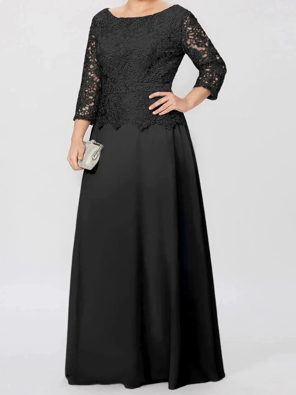 A-Line/Princess Round Neck 3/4 Length Sleeves Floor-Length Mother of the Bride Dresses with Applique & Sequins - Image 13