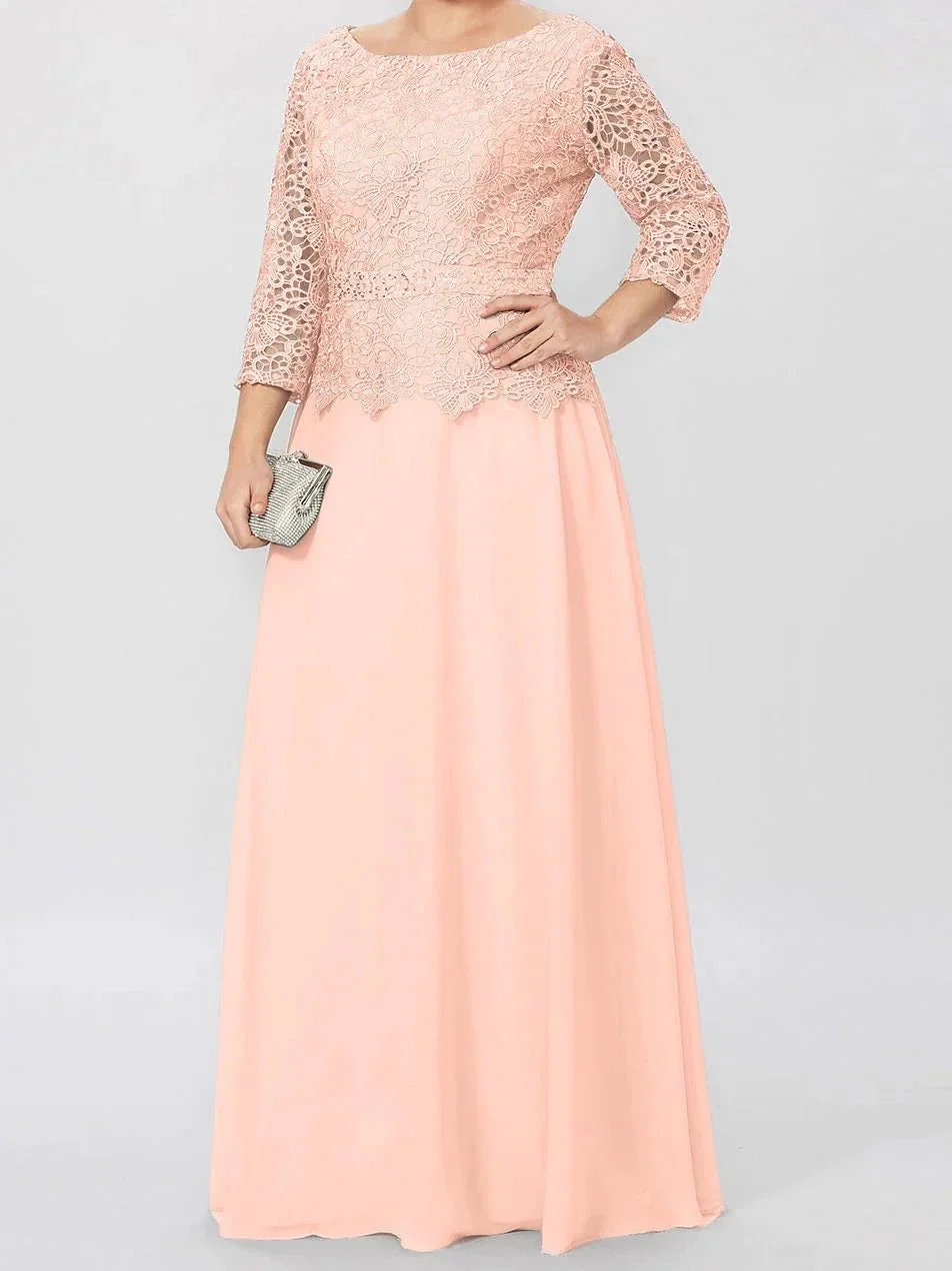 A-Line/Princess Round Neck 3/4 Length Sleeves Floor-Length Mother of the Bride Dresses with Applique & Sequins - Image 14