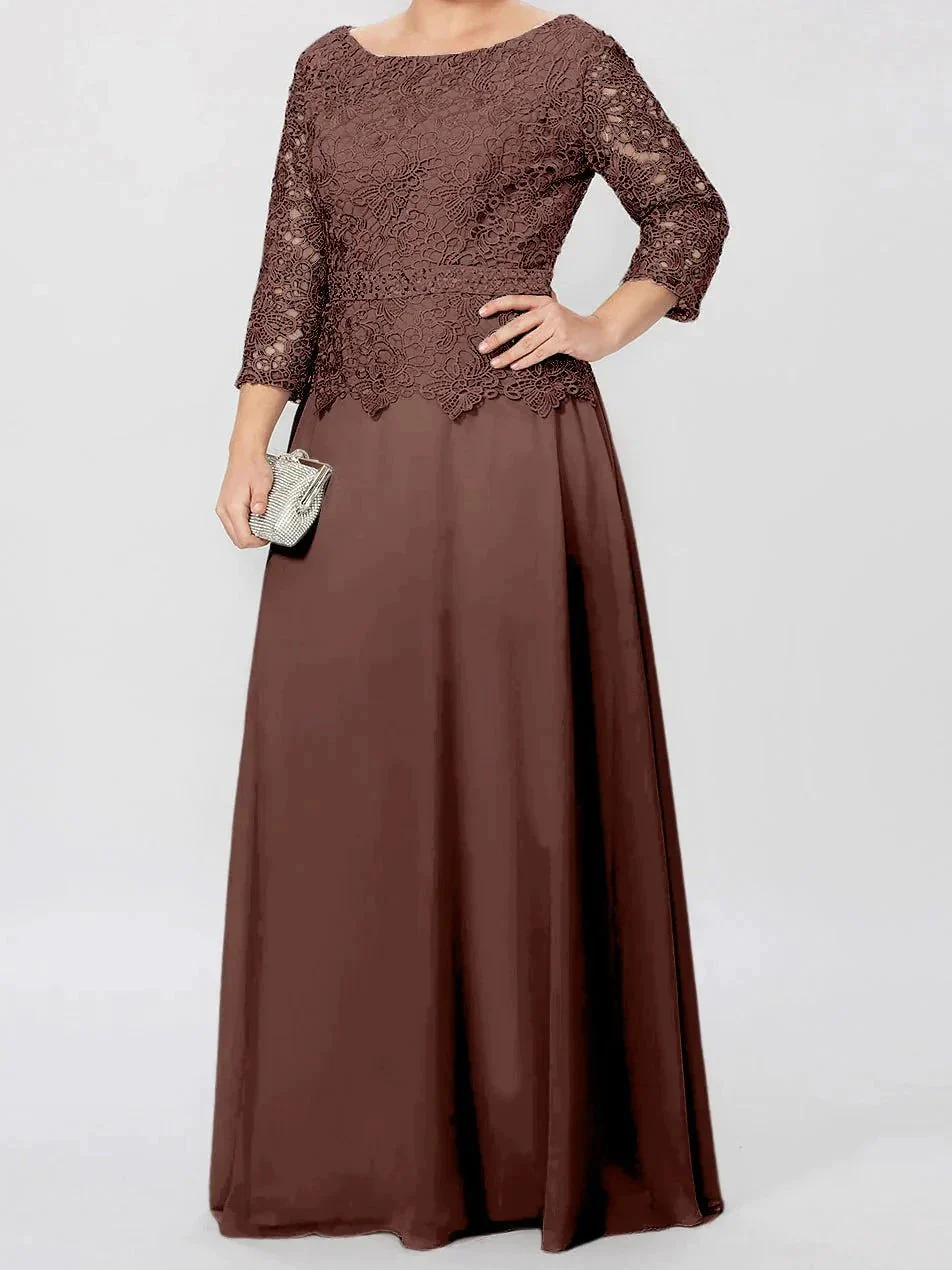 A-Line/Princess Round Neck 3/4 Length Sleeves Floor-Length Mother of the Bride Dresses with Applique & Sequins - Image 15