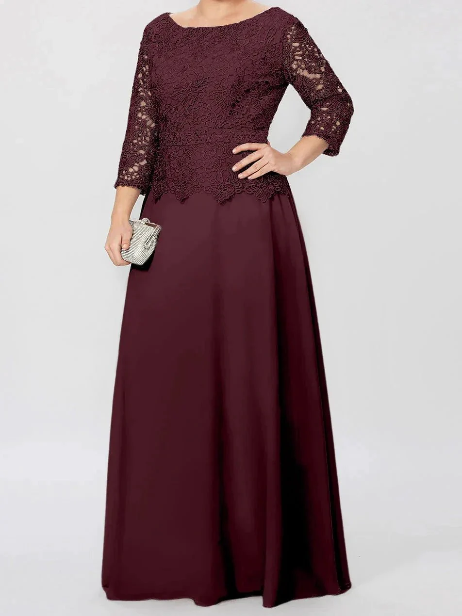 A-Line/Princess Round Neck 3/4 Length Sleeves Floor-Length Mother of the Bride Dresses with Applique & Sequins - Image 16
