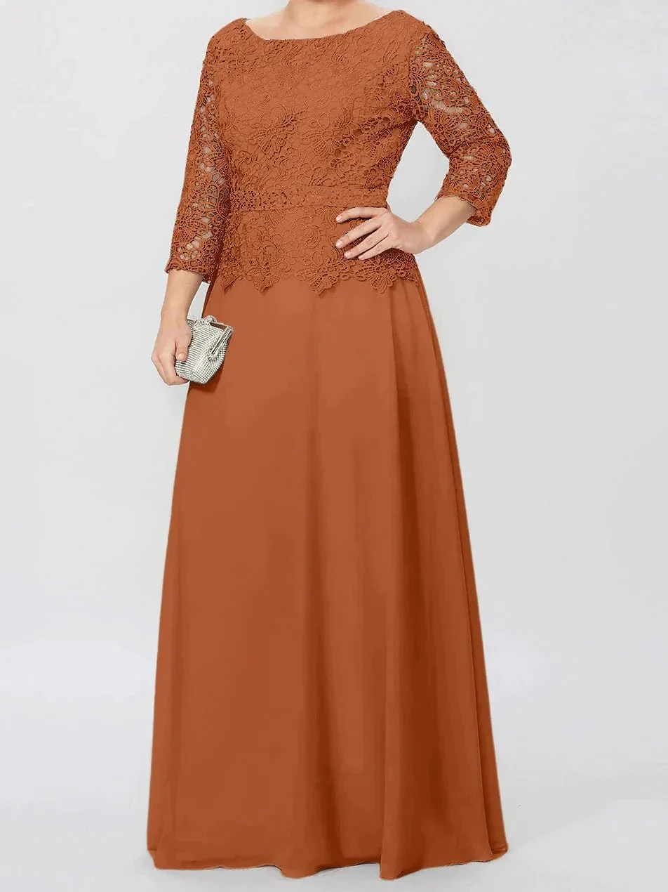 A-Line/Princess Round Neck 3/4 Length Sleeves Floor-Length Mother of the Bride Dresses with Applique & Sequins - Image 17