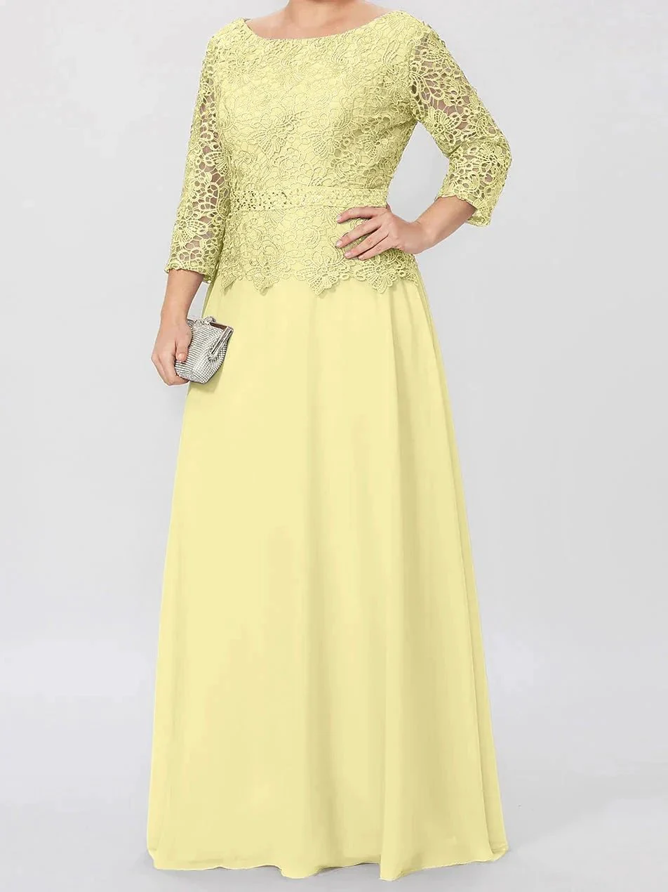 A-Line/Princess Round Neck 3/4 Length Sleeves Floor-Length Mother of the Bride Dresses with Applique & Sequins - Image 18