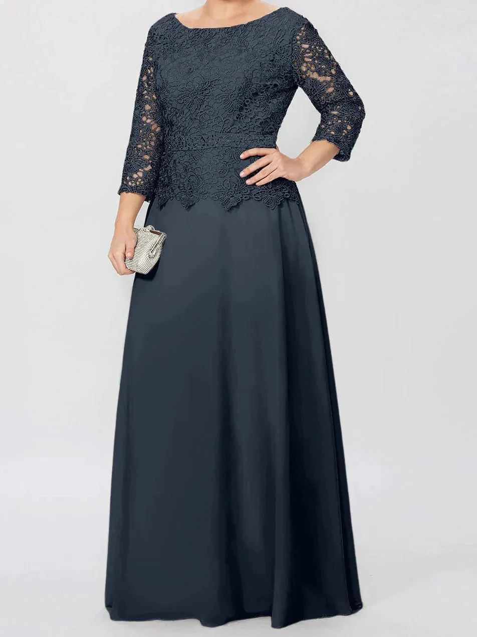 A-Line/Princess Round Neck 3/4 Length Sleeves Floor-Length Mother of the Bride Dresses with Applique & Sequins - Image 19