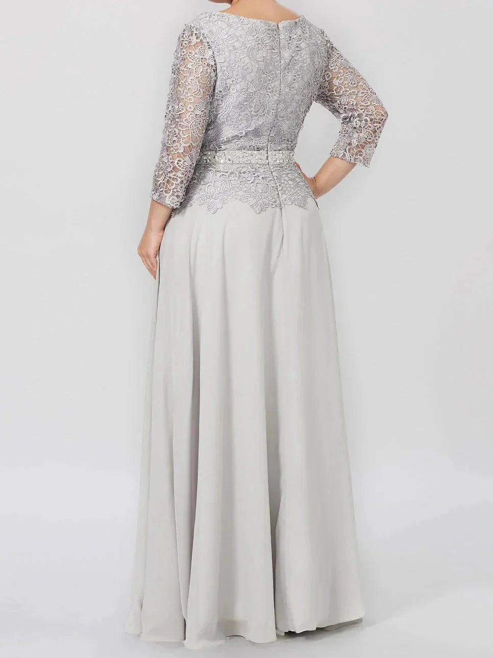 A-Line/Princess Round Neck 3/4 Length Sleeves Floor-Length Mother of the Bride Dresses with Applique & Sequins - Image 2