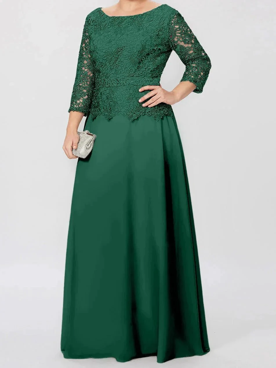 A-Line/Princess Round Neck 3/4 Length Sleeves Floor-Length Mother of the Bride Dresses with Applique & Sequins - Image 20