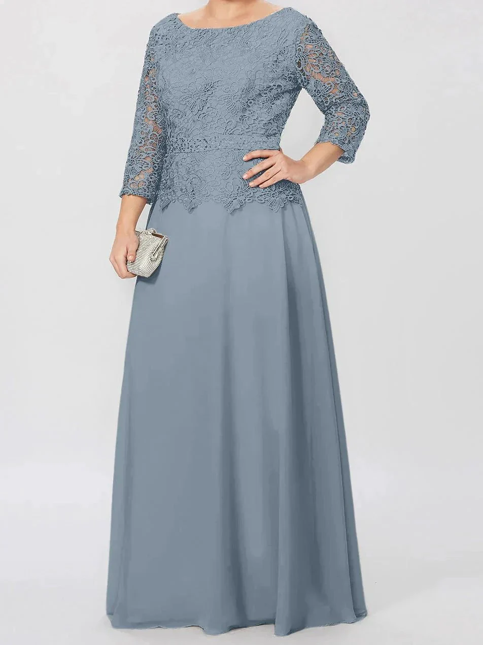A-Line/Princess Round Neck 3/4 Length Sleeves Floor-Length Mother of the Bride Dresses with Applique & Sequins - Image 21