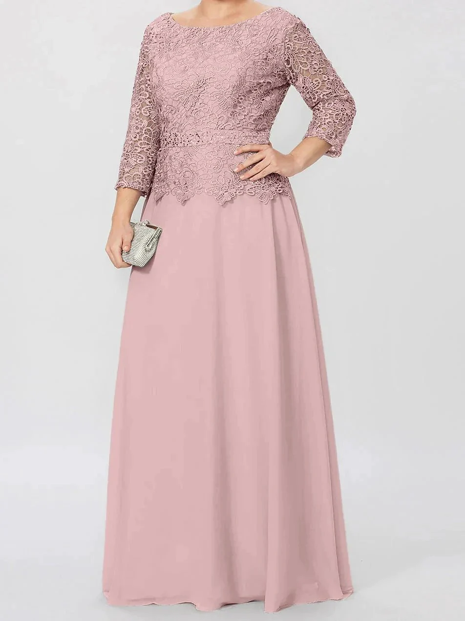 A-Line/Princess Round Neck 3/4 Length Sleeves Floor-Length Mother of the Bride Dresses with Applique & Sequins - Image 22
