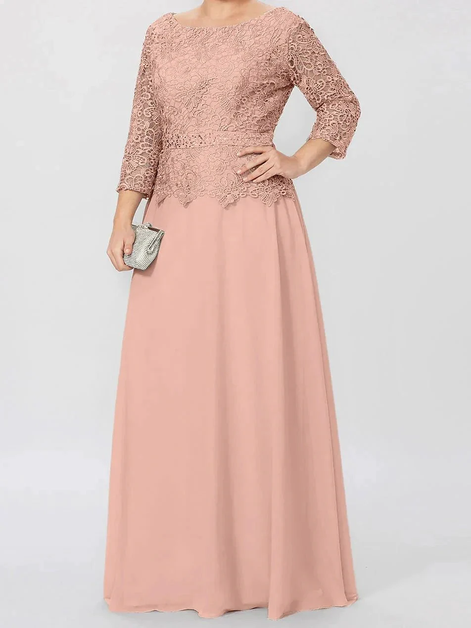 A-Line/Princess Round Neck 3/4 Length Sleeves Floor-Length Mother of the Bride Dresses with Applique & Sequins - Image 23