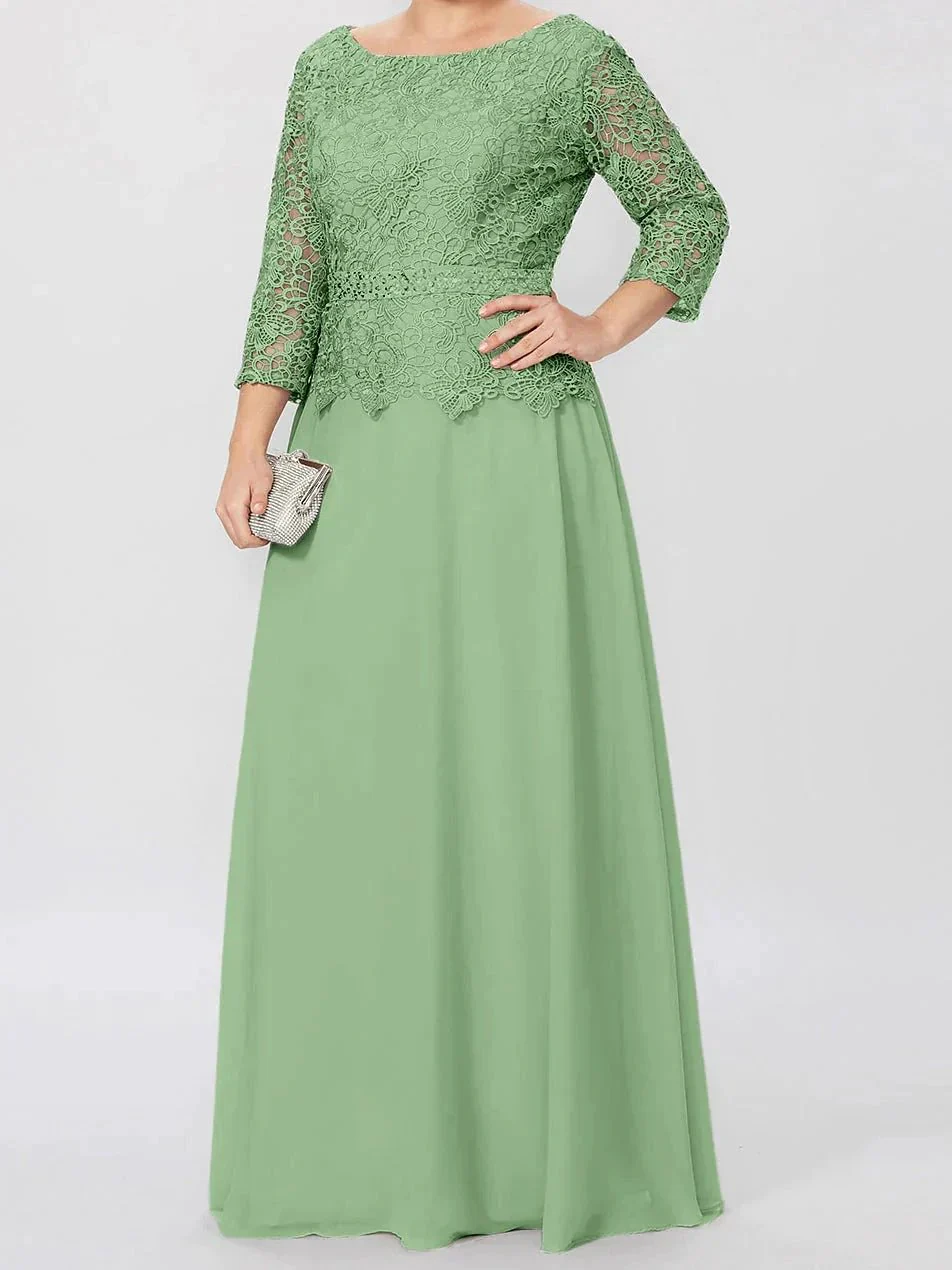 A-Line/Princess Round Neck 3/4 Length Sleeves Floor-Length Mother of the Bride Dresses with Applique & Sequins - Image 24