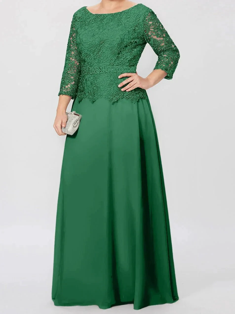 A-Line/Princess Round Neck 3/4 Length Sleeves Floor-Length Mother of the Bride Dresses with Applique & Sequins - Image 25