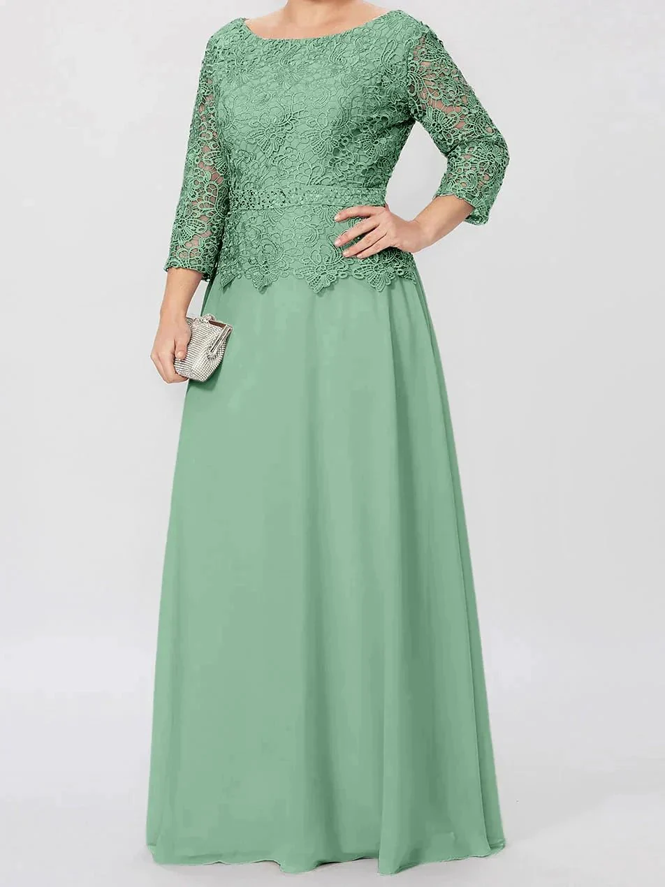 A-Line/Princess Round Neck 3/4 Length Sleeves Floor-Length Mother of the Bride Dresses with Applique & Sequins - Image 26