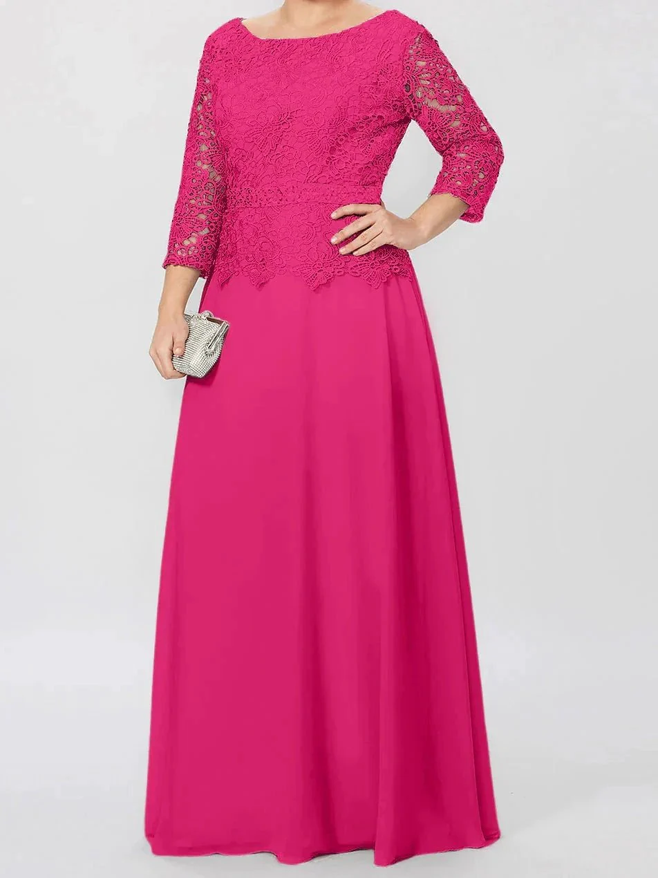 A-Line/Princess Round Neck 3/4 Length Sleeves Floor-Length Mother of the Bride Dresses with Applique & Sequins - Image 27