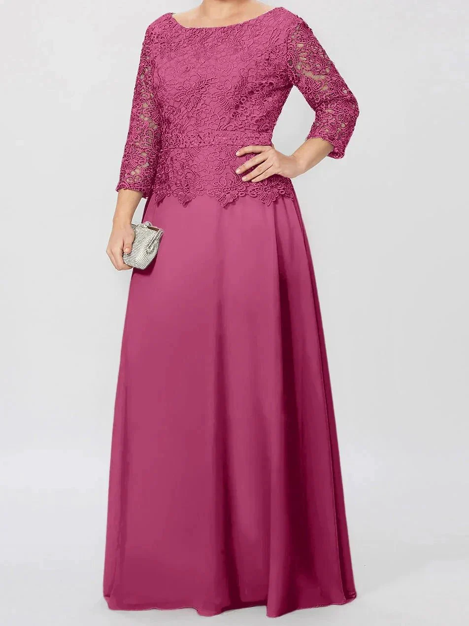 A-Line/Princess Round Neck 3/4 Length Sleeves Floor-Length Mother of the Bride Dresses with Applique & Sequins - Image 28