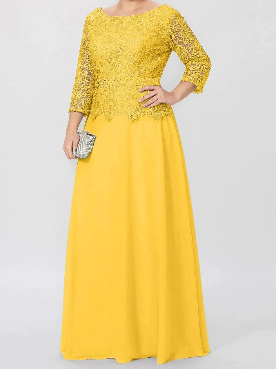 A-Line/Princess Round Neck 3/4 Length Sleeves Floor-Length Mother of the Bride Dresses with Applique & Sequins - Image 29
