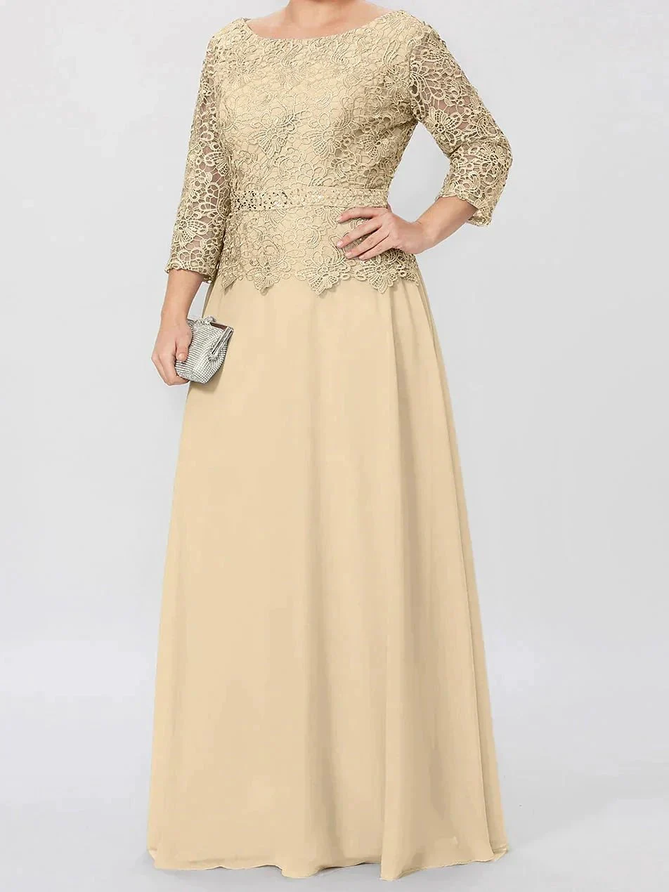 A-Line/Princess Round Neck 3/4 Length Sleeves Floor-Length Mother of the Bride Dresses with Applique & Sequins - Image 3
