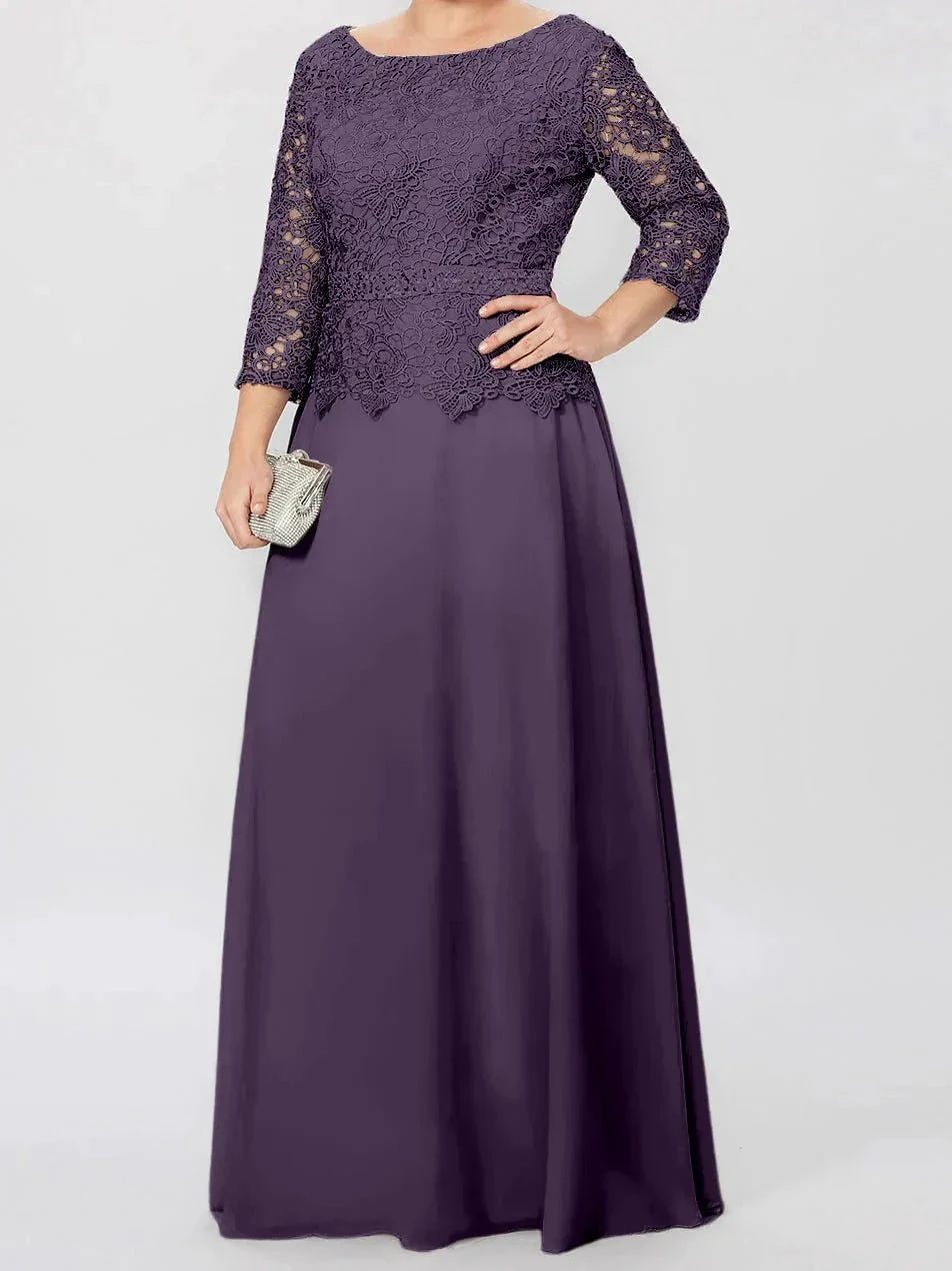 A-Line/Princess Round Neck 3/4 Length Sleeves Floor-Length Mother of the Bride Dresses with Applique & Sequins - Image 30