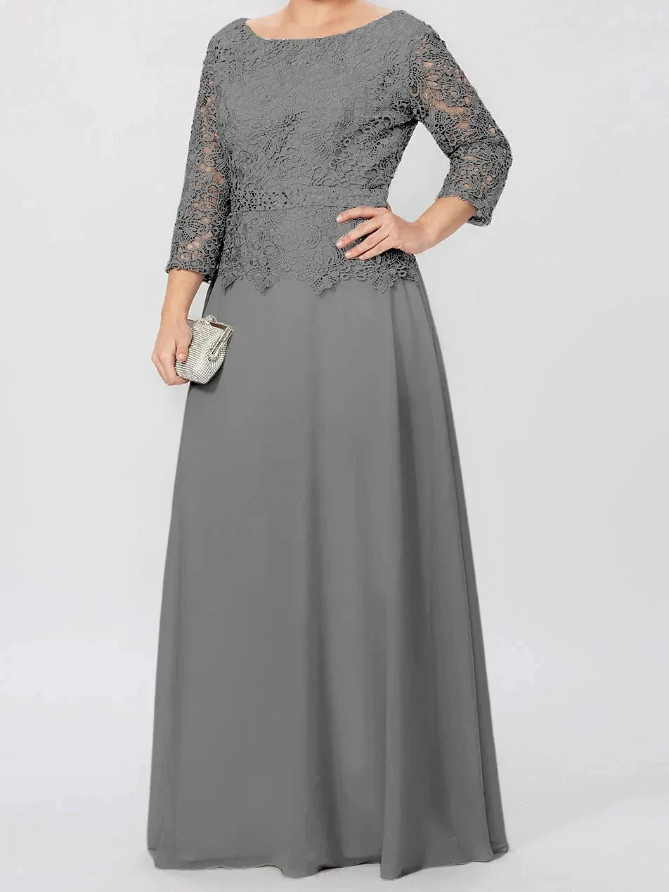 A-Line/Princess Round Neck 3/4 Length Sleeves Floor-Length Mother of the Bride Dresses with Applique & Sequins - Image 31