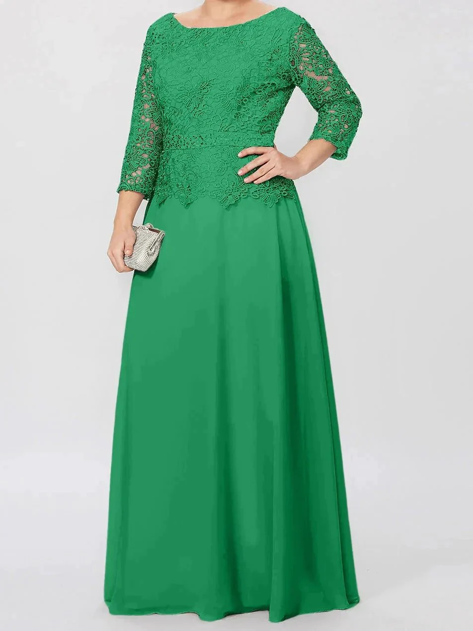 A-Line/Princess Round Neck 3/4 Length Sleeves Floor-Length Mother of the Bride Dresses with Applique & Sequins - Image 32