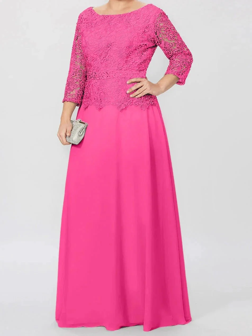 A-Line/Princess Round Neck 3/4 Length Sleeves Floor-Length Mother of the Bride Dresses with Applique & Sequins - Image 33