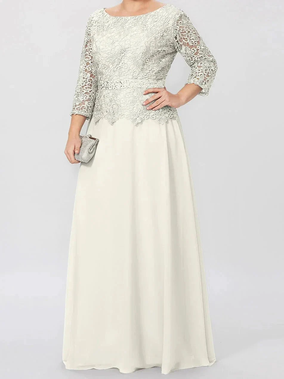A-Line/Princess Round Neck 3/4 Length Sleeves Floor-Length Mother of the Bride Dresses with Applique & Sequins - Image 34