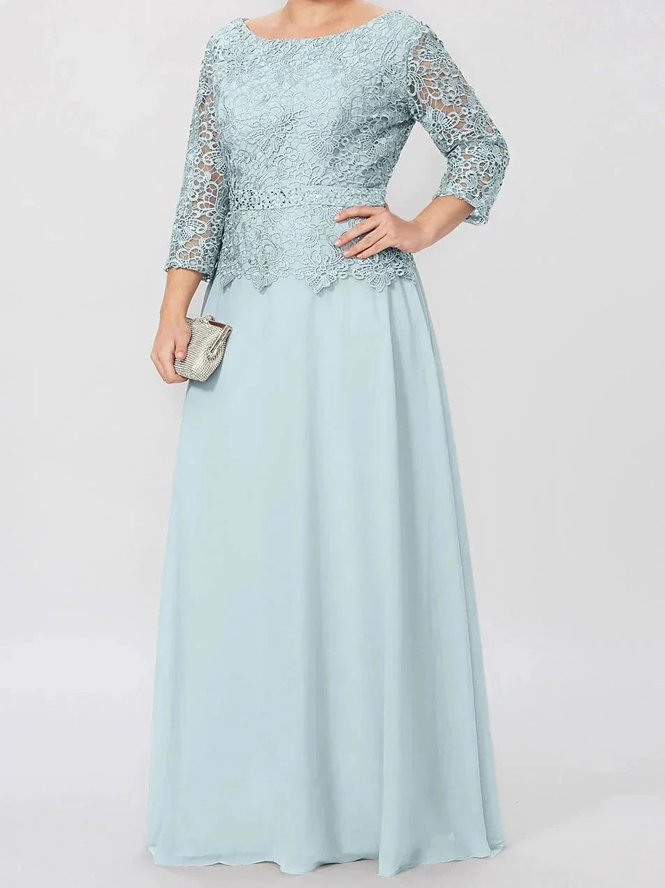 A-Line/Princess Round Neck 3/4 Length Sleeves Floor-Length Mother of the Bride Dresses with Applique & Sequins - Image 35