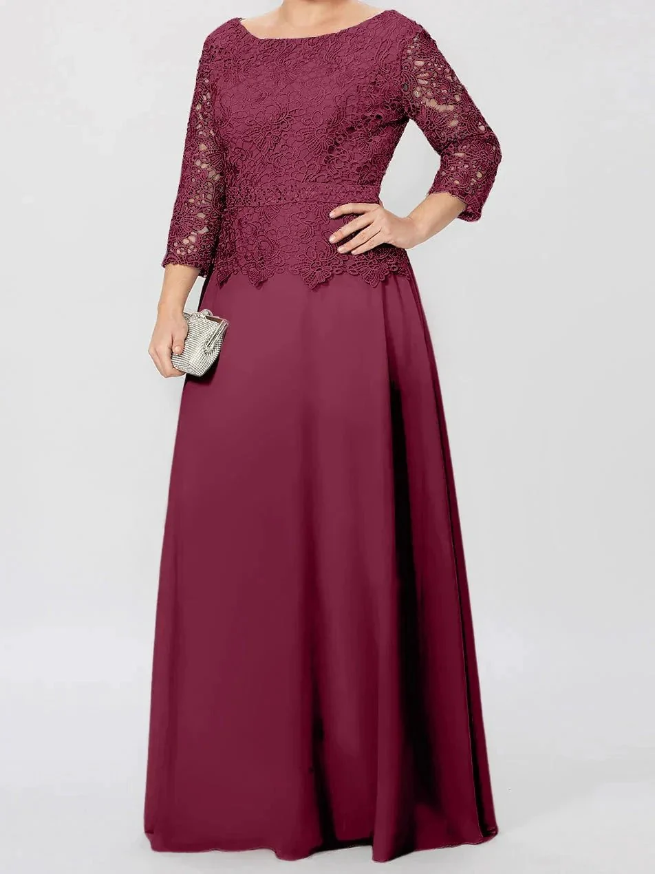 A-Line/Princess Round Neck 3/4 Length Sleeves Floor-Length Mother of the Bride Dresses with Applique & Sequins - Image 36