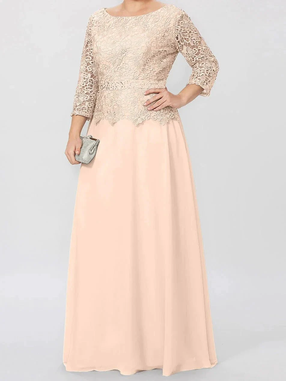A-Line/Princess Round Neck 3/4 Length Sleeves Floor-Length Mother of the Bride Dresses with Applique & Sequins - Image 37
