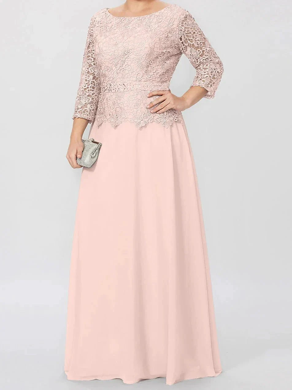 A-Line/Princess Round Neck 3/4 Length Sleeves Floor-Length Mother of the Bride Dresses with Applique & Sequins - Image 38