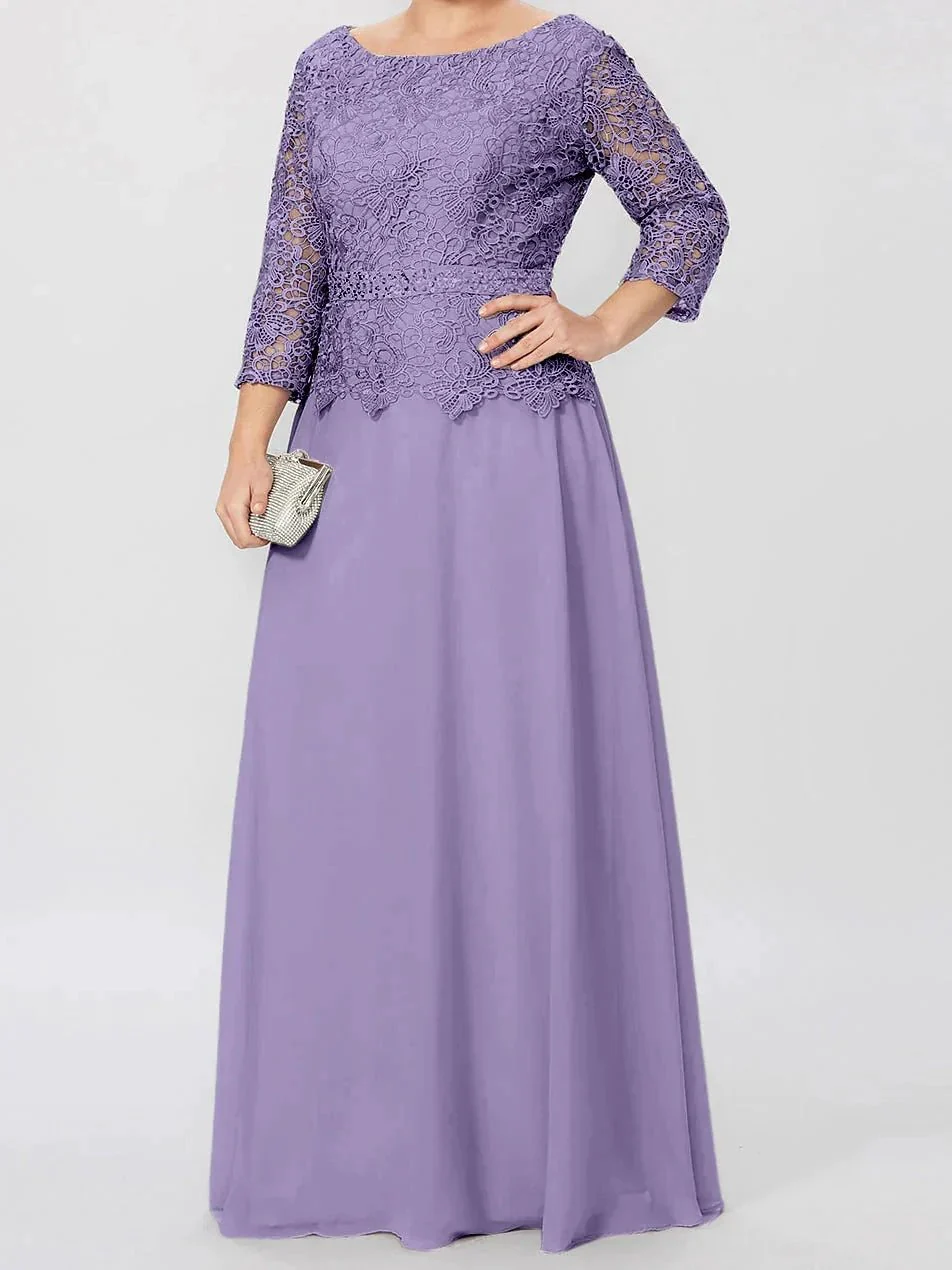 A-Line/Princess Round Neck 3/4 Length Sleeves Floor-Length Mother of the Bride Dresses with Applique & Sequins - Image 39