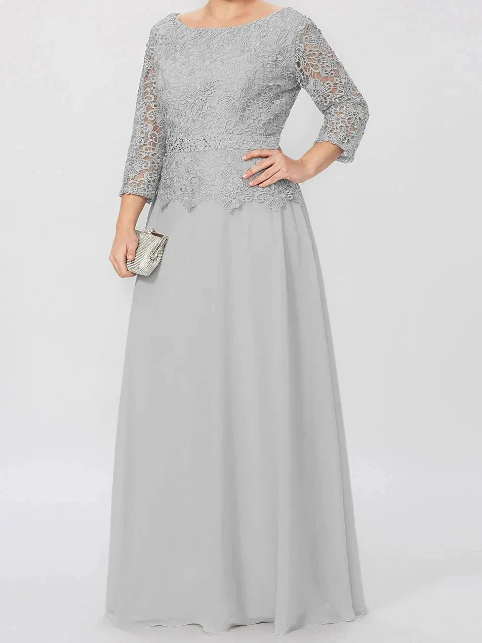 A-Line/Princess Round Neck 3/4 Length Sleeves Floor-Length Mother of the Bride Dresses with Applique & Sequins - Image 4
