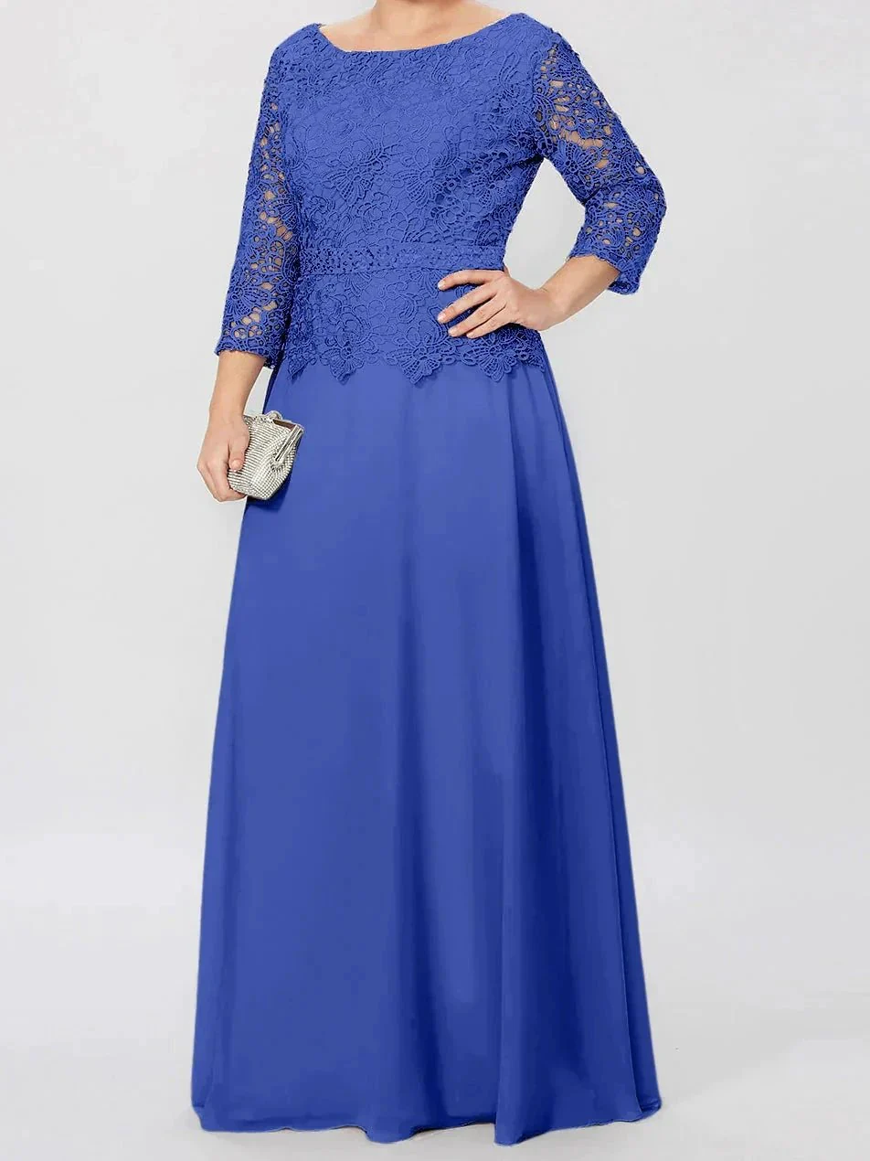 A-Line/Princess Round Neck 3/4 Length Sleeves Floor-Length Mother of the Bride Dresses with Applique & Sequins - Image 40