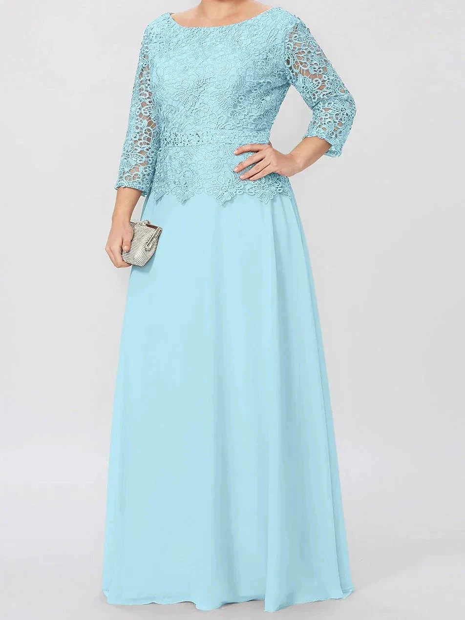 A-Line/Princess Round Neck 3/4 Length Sleeves Floor-Length Mother of the Bride Dresses with Applique & Sequins - Image 41