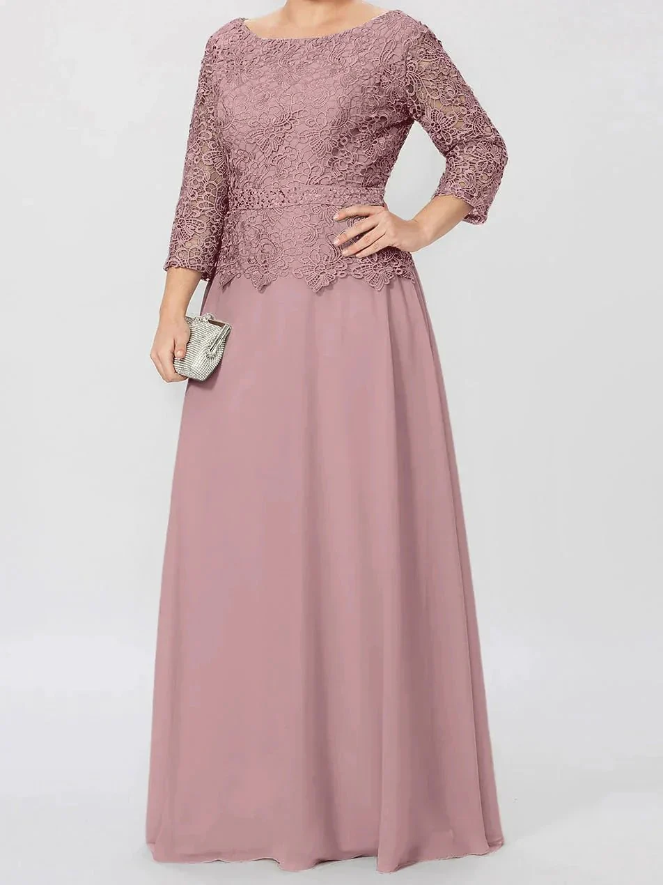A-Line/Princess Round Neck 3/4 Length Sleeves Floor-Length Mother of the Bride Dresses with Applique & Sequins - Image 42