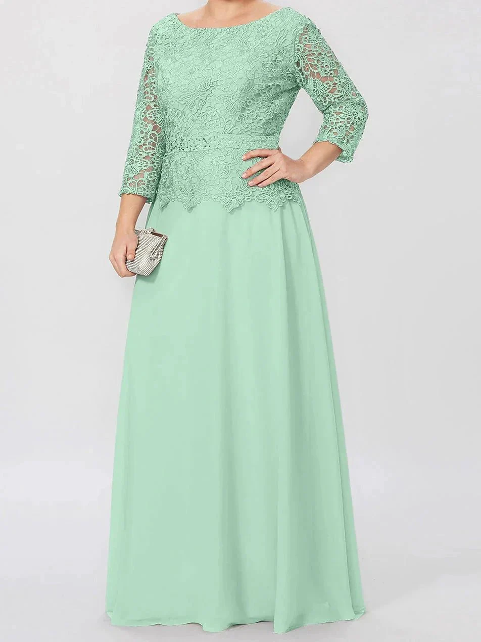 A-Line/Princess Round Neck 3/4 Length Sleeves Floor-Length Mother of the Bride Dresses with Applique & Sequins - Image 43
