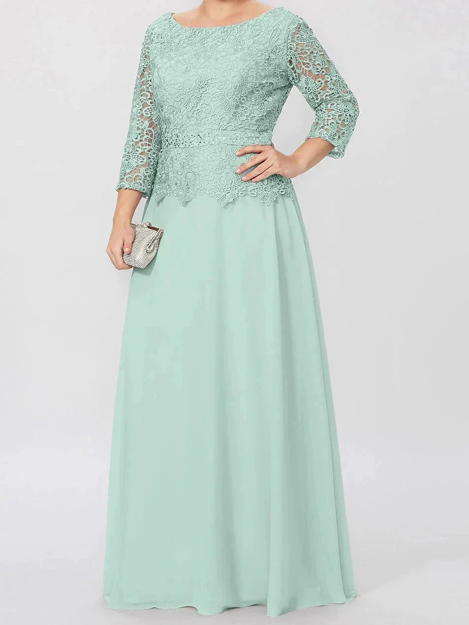 A-Line/Princess Round Neck 3/4 Length Sleeves Floor-Length Mother of the Bride Dresses with Applique & Sequins - Image 44