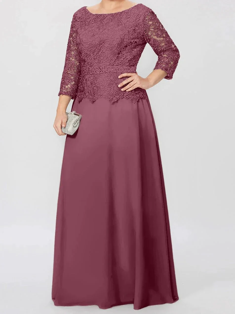 A-Line/Princess Round Neck 3/4 Length Sleeves Floor-Length Mother of the Bride Dresses with Applique & Sequins - Image 45