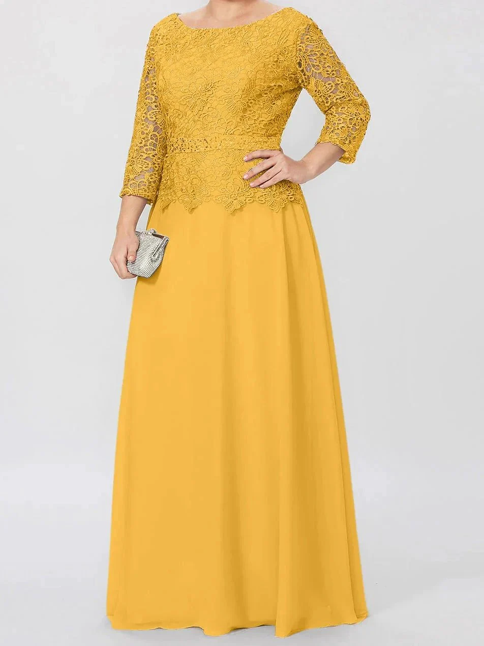 A-Line/Princess Round Neck 3/4 Length Sleeves Floor-Length Mother of the Bride Dresses with Applique & Sequins - Image 46