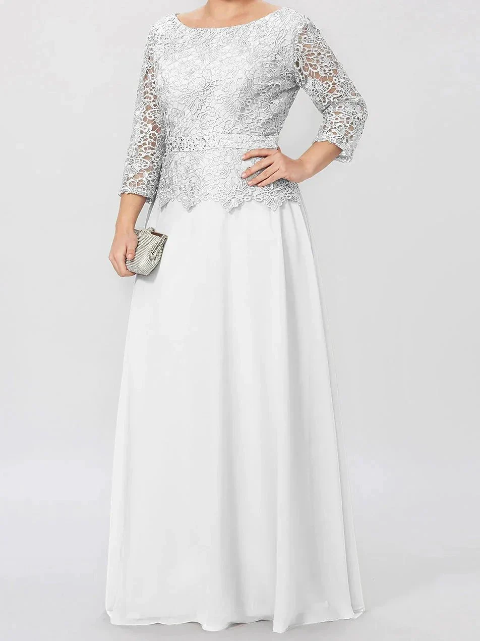 A-Line/Princess Round Neck 3/4 Length Sleeves Floor-Length Mother of the Bride Dresses with Applique & Sequins - Image 48