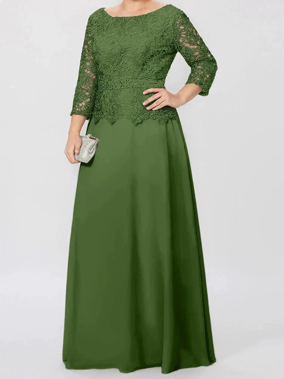 A-Line/Princess Round Neck 3/4 Length Sleeves Floor-Length Mother of the Bride Dresses with Applique & Sequins - Image 49