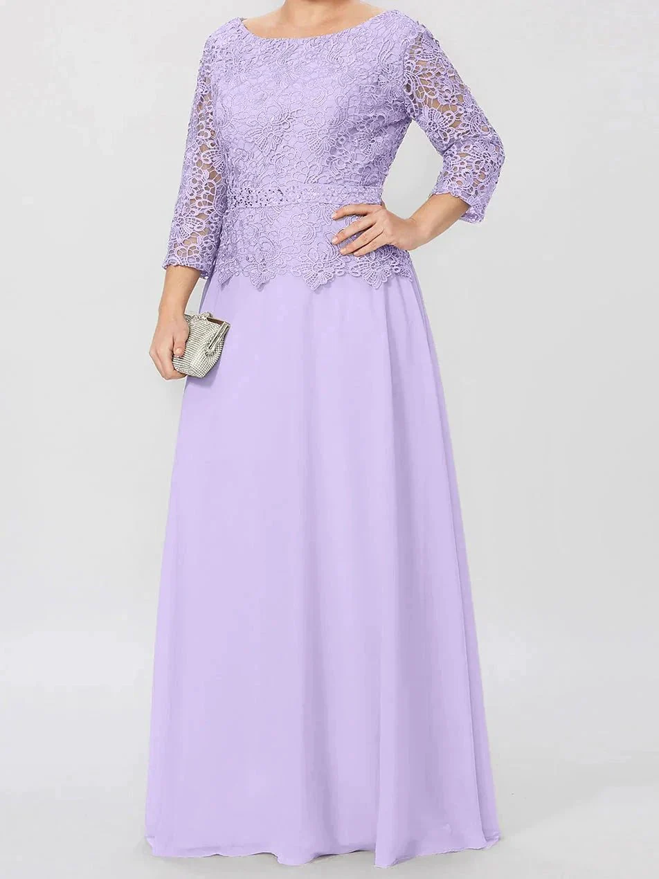A-Line/Princess Round Neck 3/4 Length Sleeves Floor-Length Mother of the Bride Dresses with Applique & Sequins - Image 5